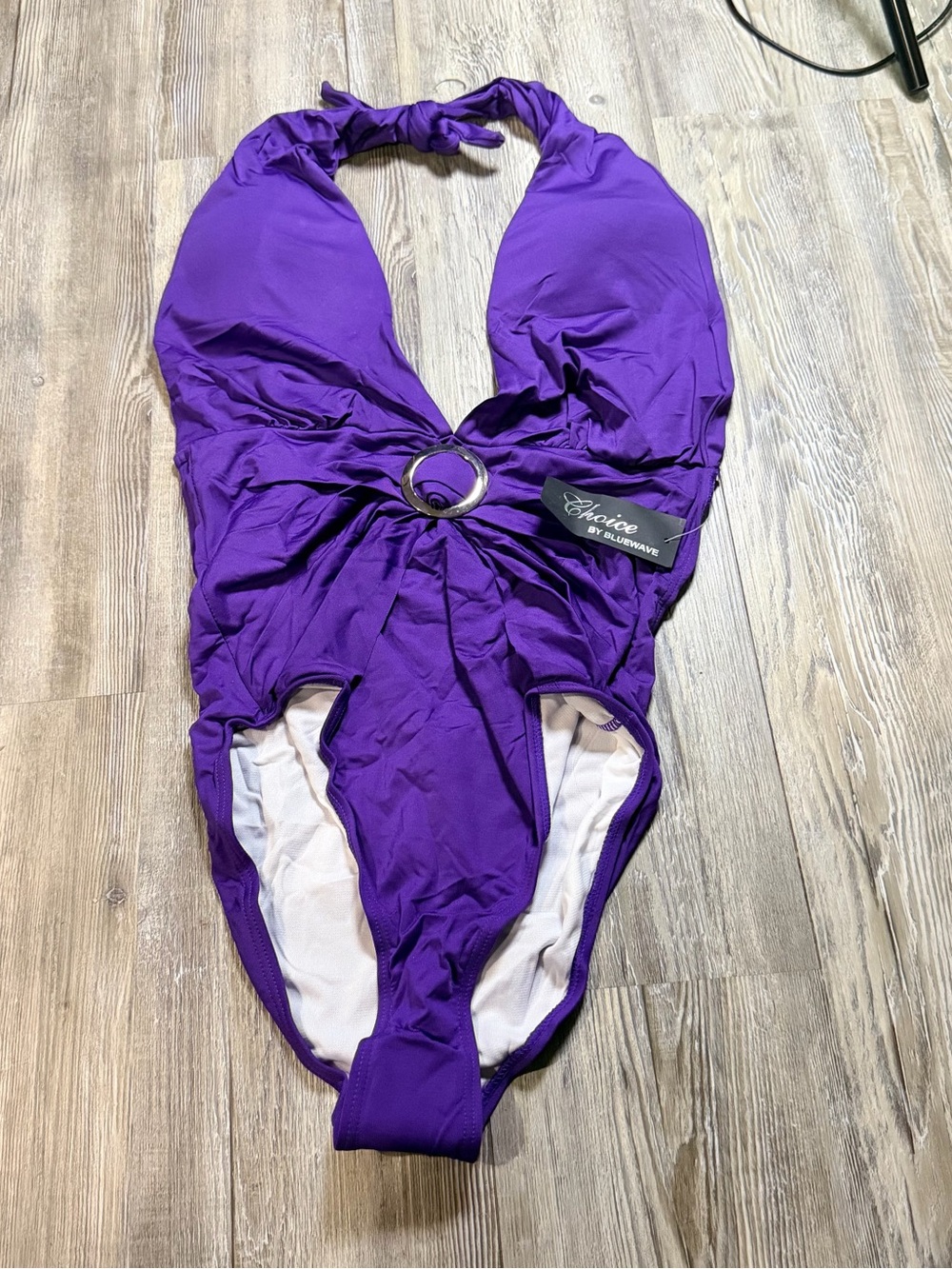 Choice by Bluemountain Purple Halter One-Piece Swimsuit with Ring Detail